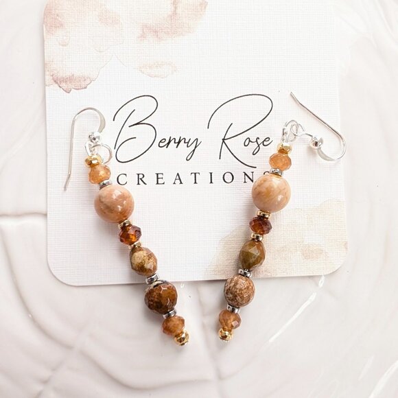 Sterling Silver Autumn Gemstone Handmade Drop Earrings - Picture 8 of 10